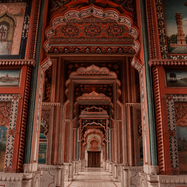 Ornate historic passageway with intricate arches