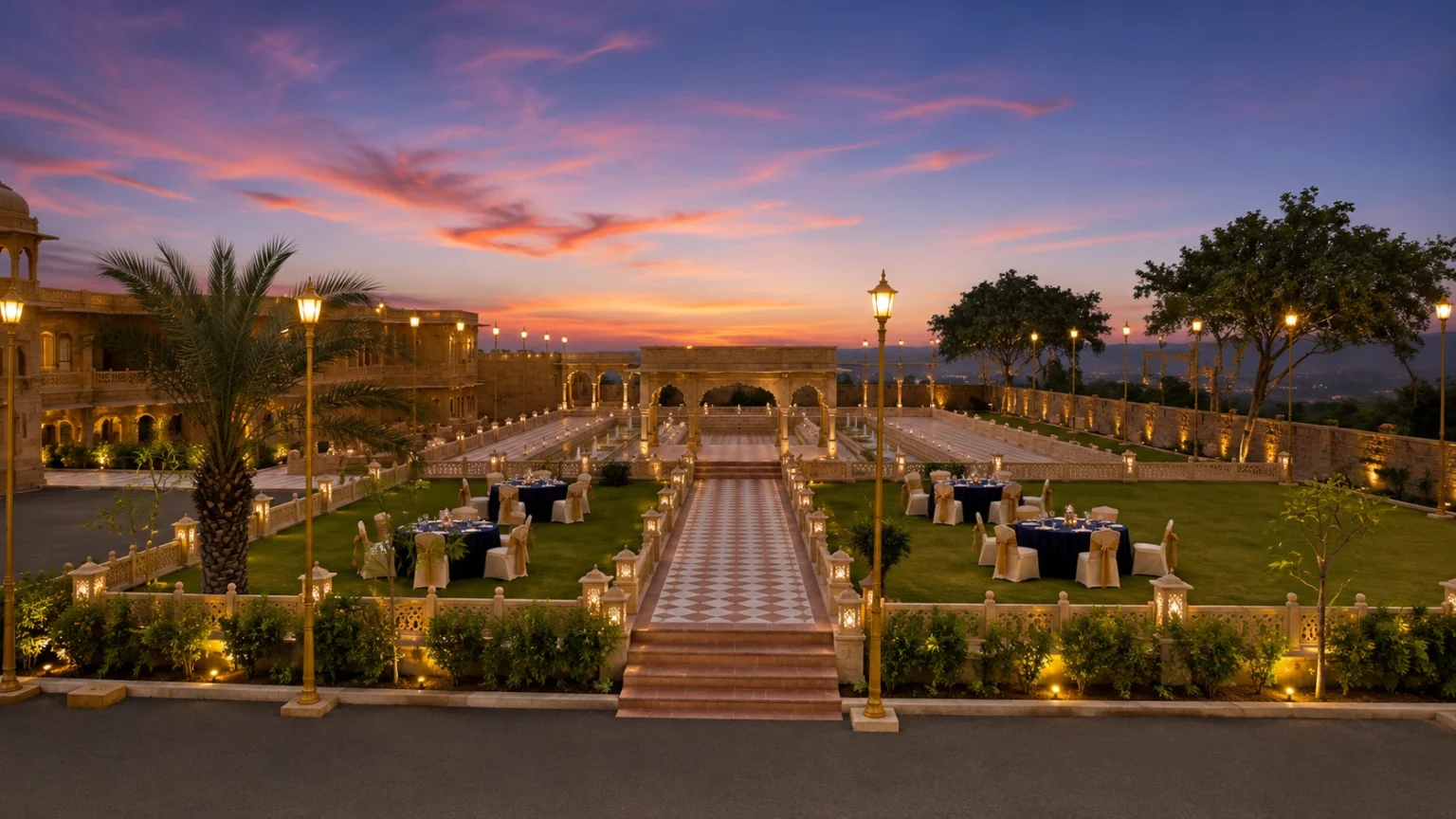 Luxurious lobby at Storii by ITC Hotels Jaisalmer with ornate décor, chandeliers and elegant seating.