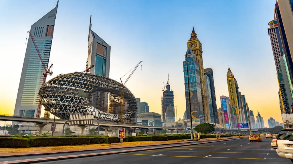 Museum of the Future and Sheikh Zayed Road skyline, Dubai